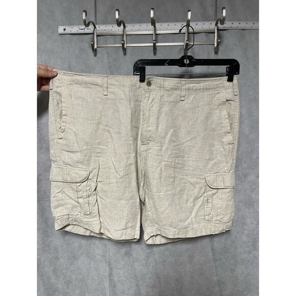 Claiborne Shorts Men 48 Beige Linen Blend Cargo Bermuda Golf Beach Preppy Casual - Picture 1 of 10